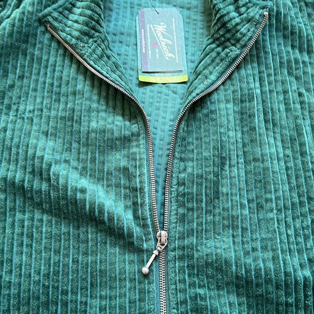🦄 WOOLRICH Corduroy Zip Up Jacket 90s Vintage Workwear Velvet Green XXL - Picture 5 of 13